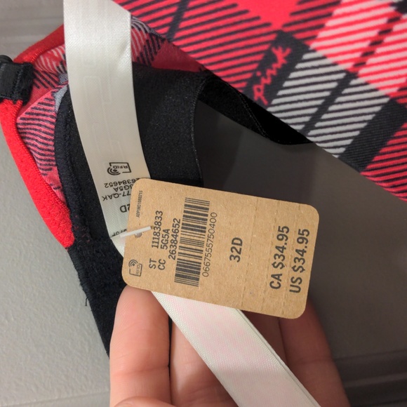 NWT VS Pink Wear Everywhere Wireless Lightly-Lined Plaid Bra - Picture 8 of 9